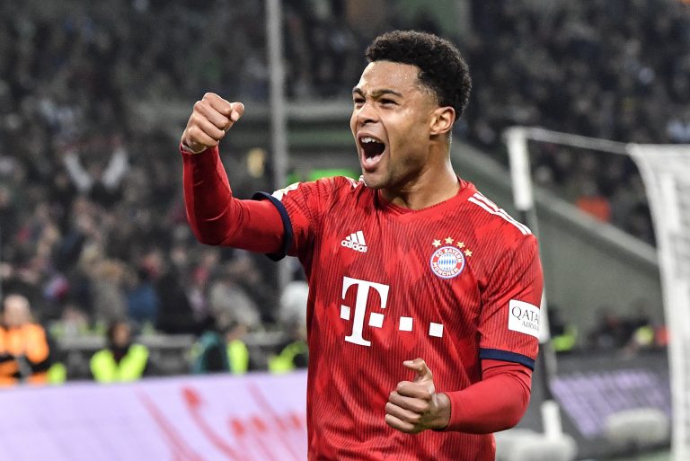 AP Photo,El delantero Serge Gnabry del Bayern Múnich tras anotar un gol ante Borussia Moenchengladbach en la Bundesliga, el sábado 2 de marzo de 2019. (AP Foto/Martin Meissner)