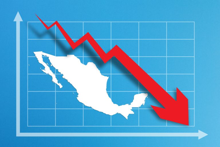 Financial crisis with Mexico map on business chart
